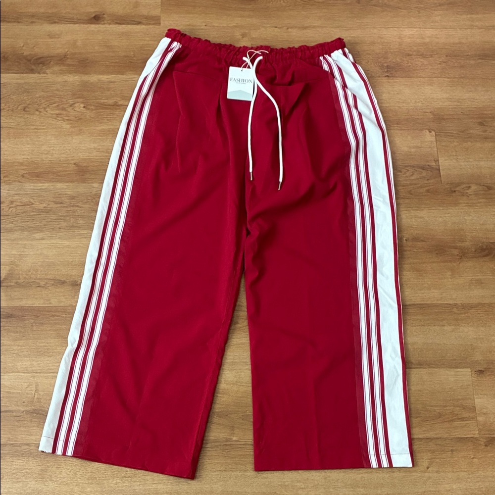 Red Track Pants with White Stripes‎ Size XXL